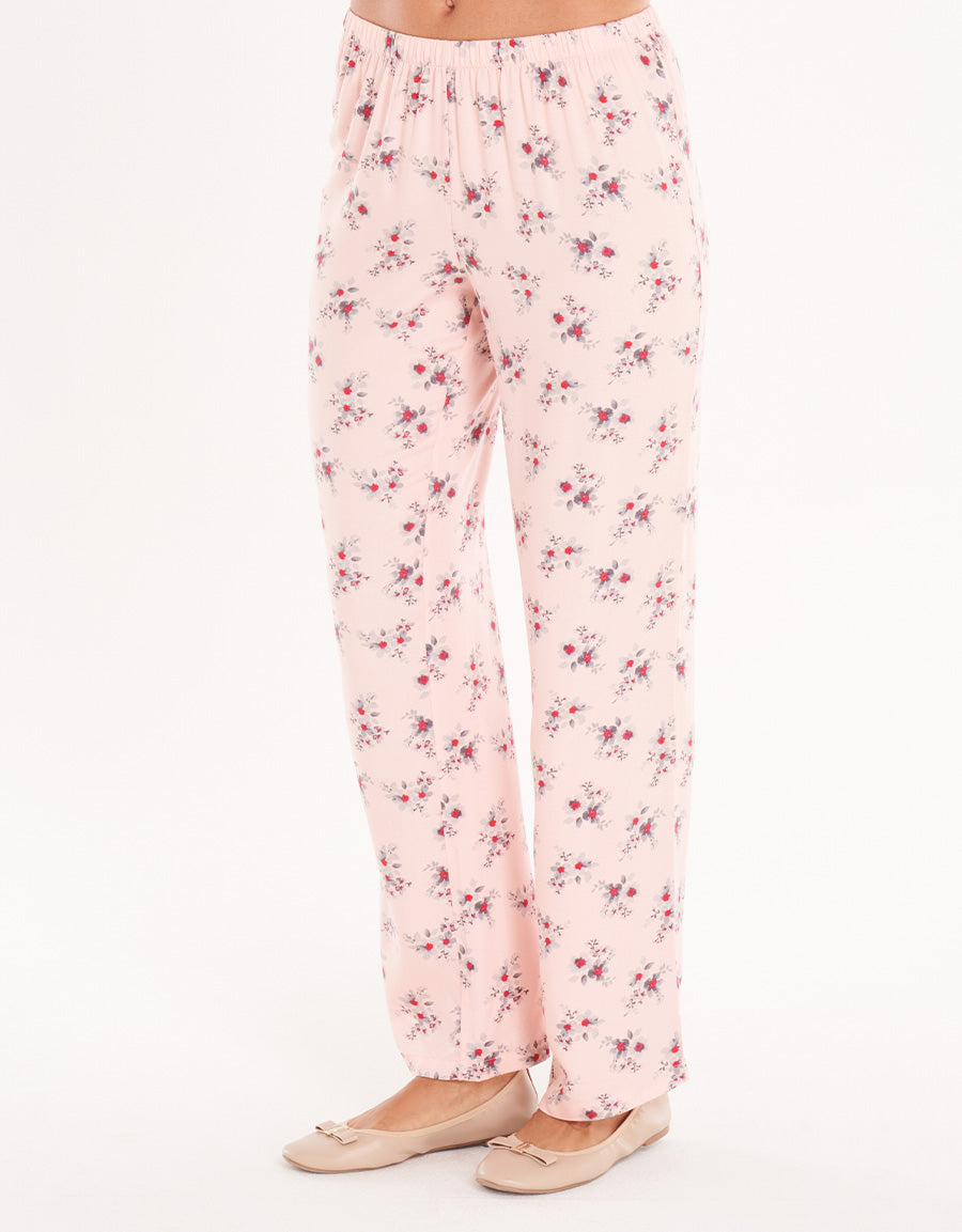 Light Pink Floral Short-Sleeve Long Pajama Set