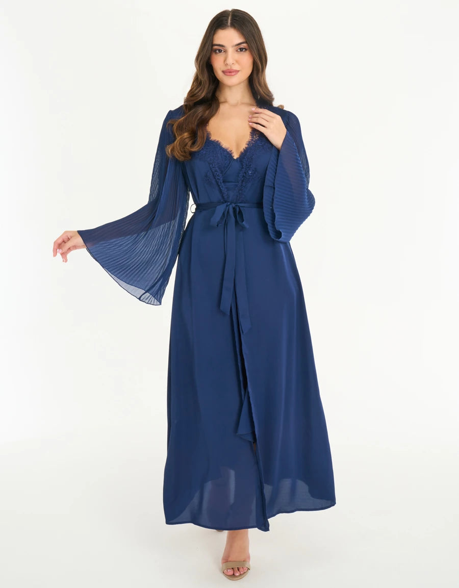 Lace-Trim Satin Long Robe