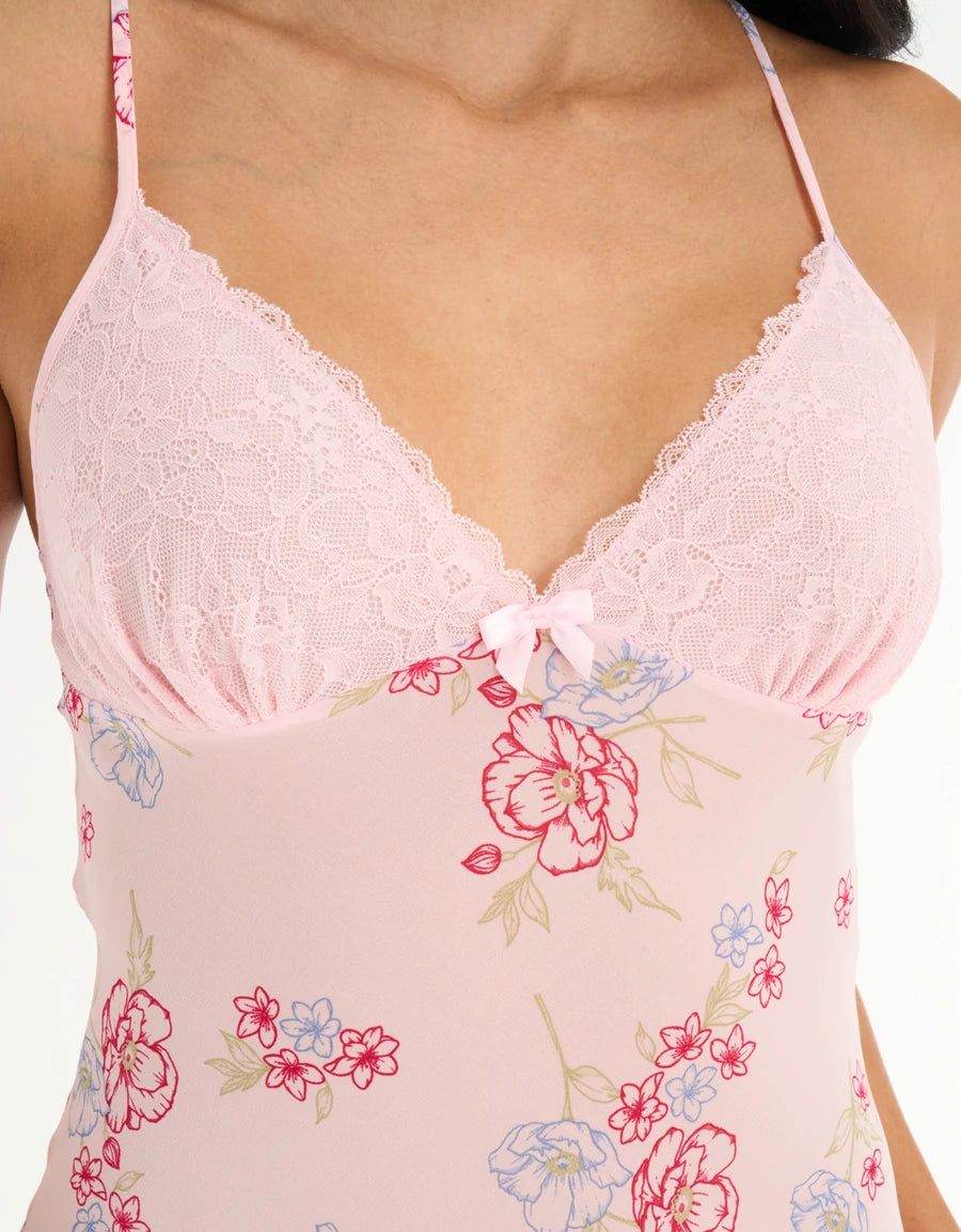 2-Pack Floral Print Satin Long Nightdresses