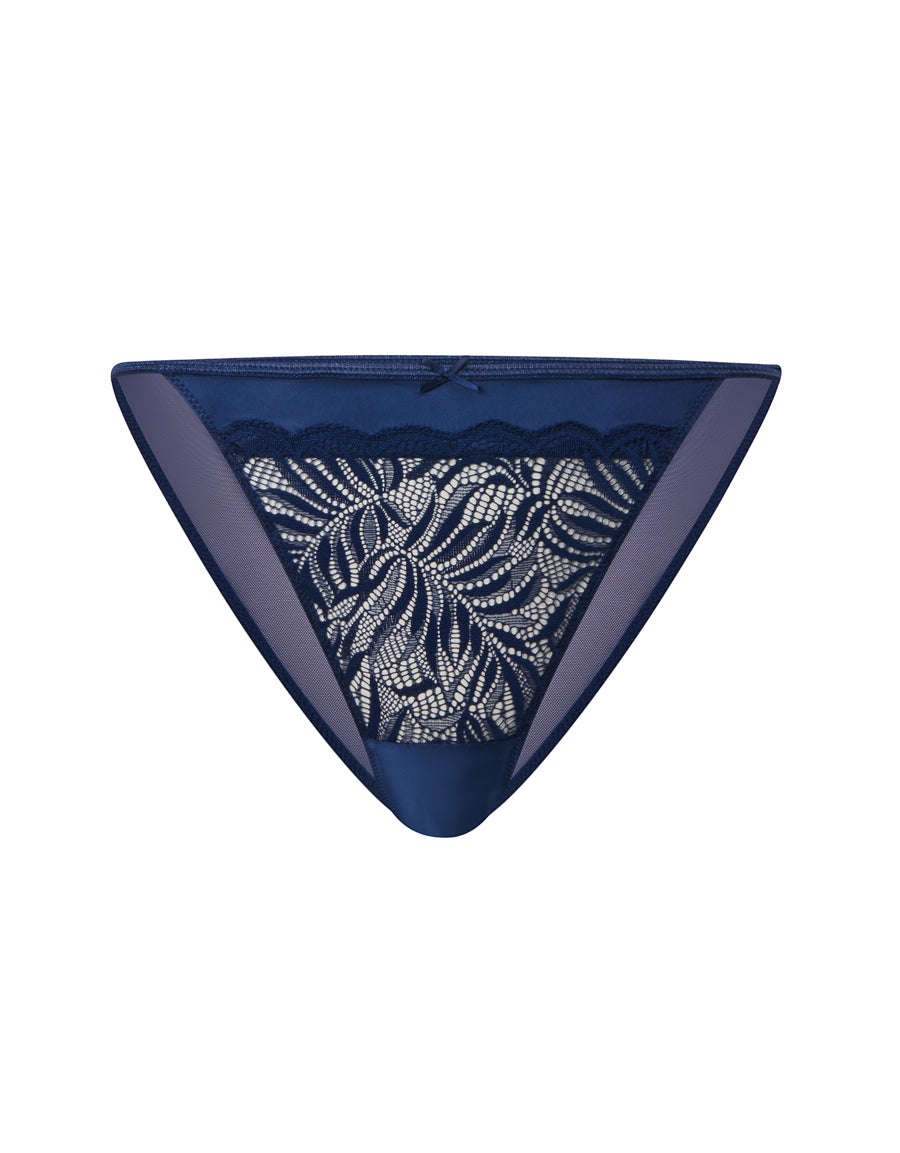Blue Satin Lace Tanga