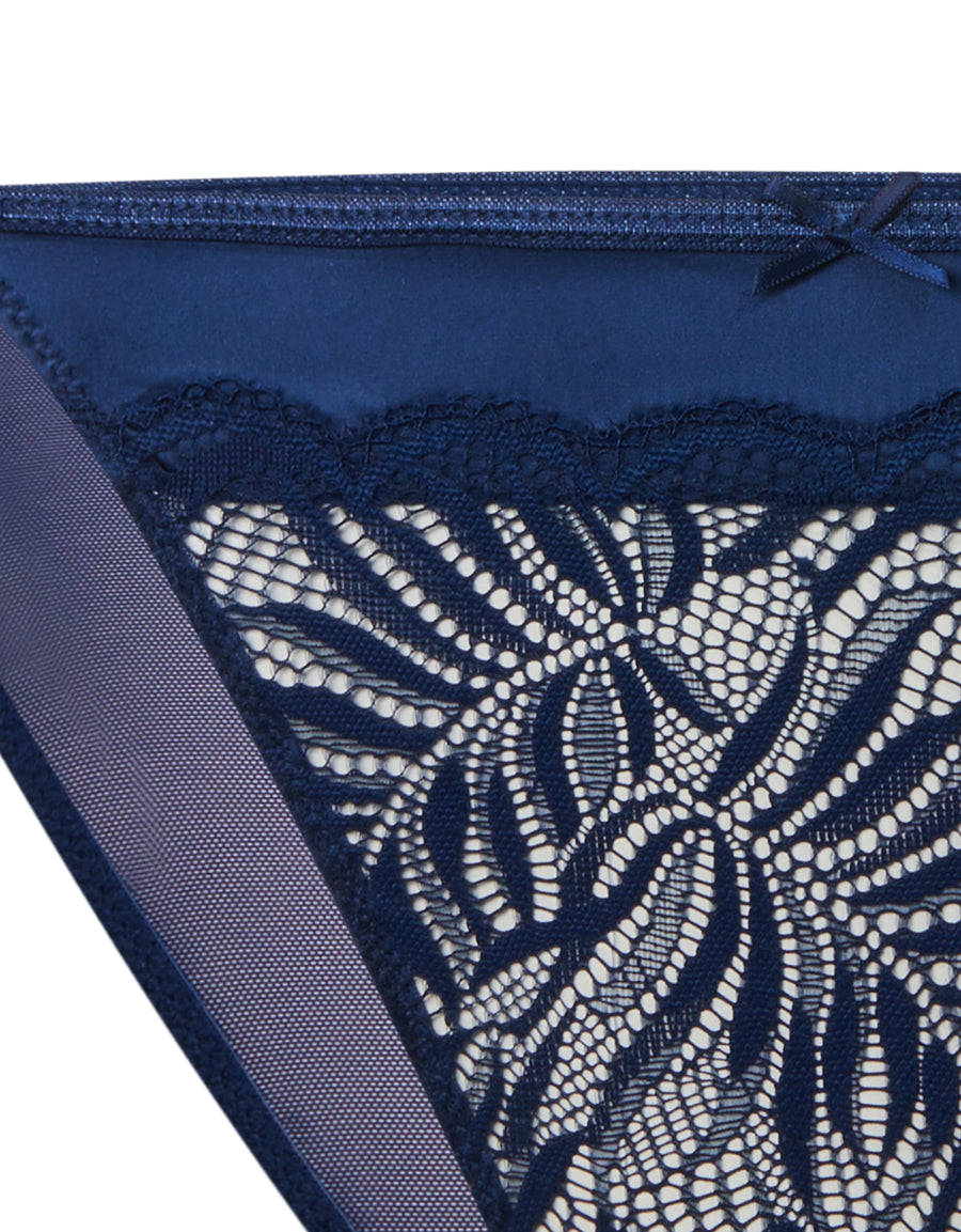Blue Satin Lace Tanga