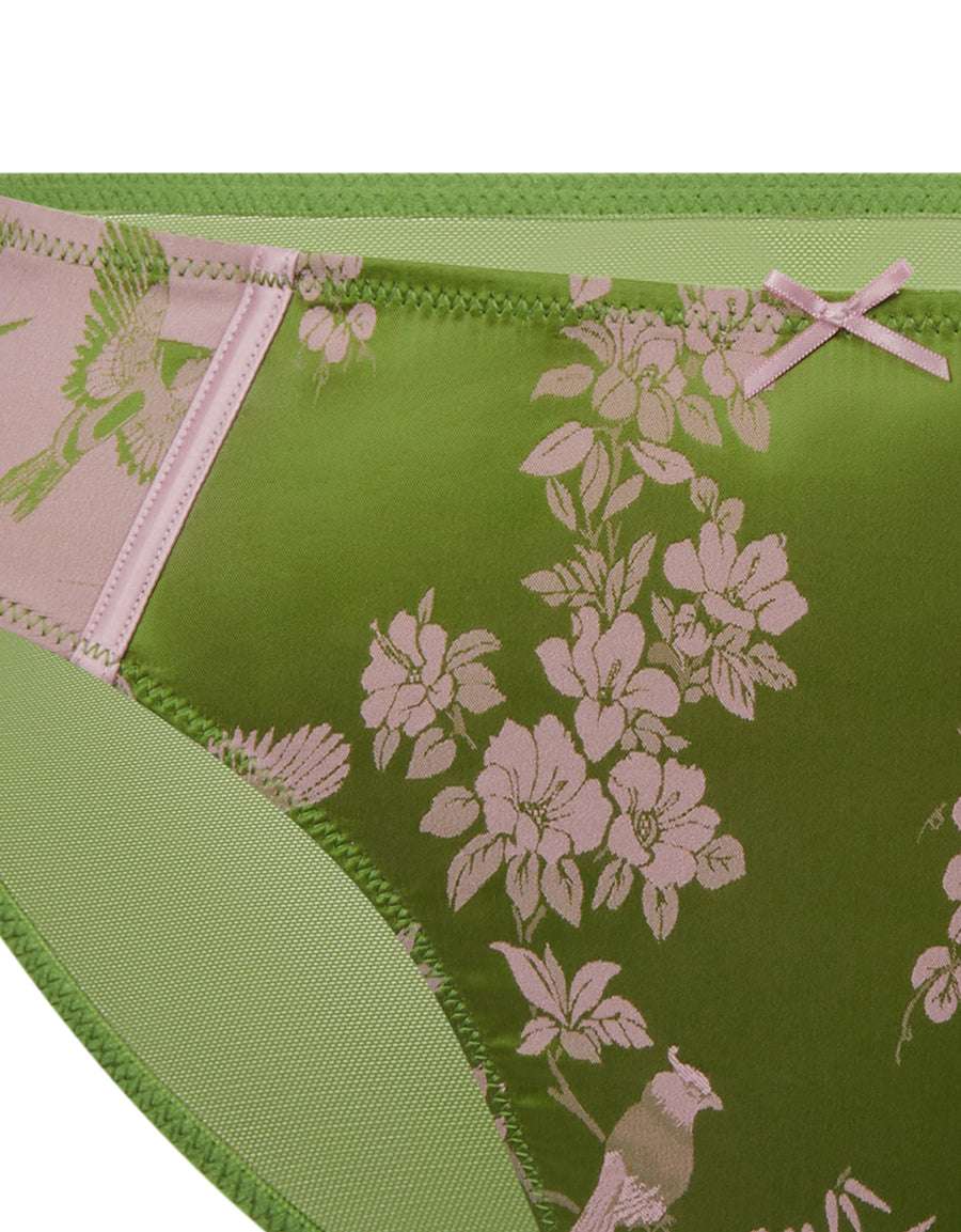 Two-Tone Floral Jacquard Satin Bikini