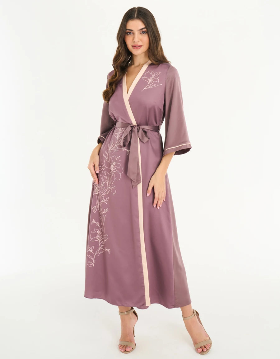 Floral Print Satin Long Robe