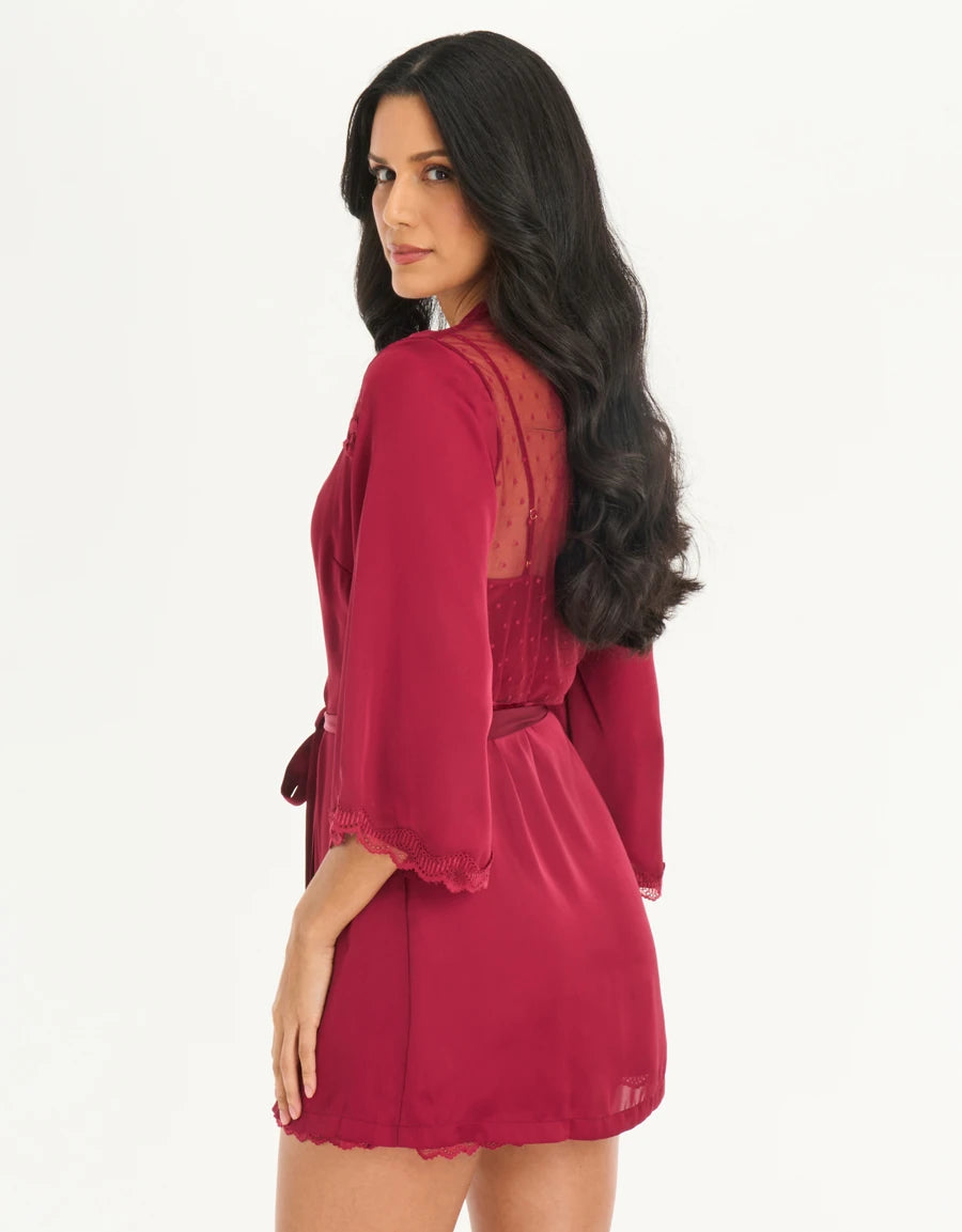 Lace-Trim Satin Short Robe