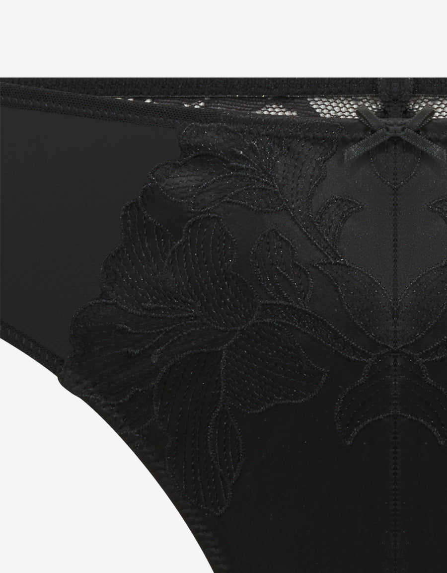 Mesh And Embroidery Thong