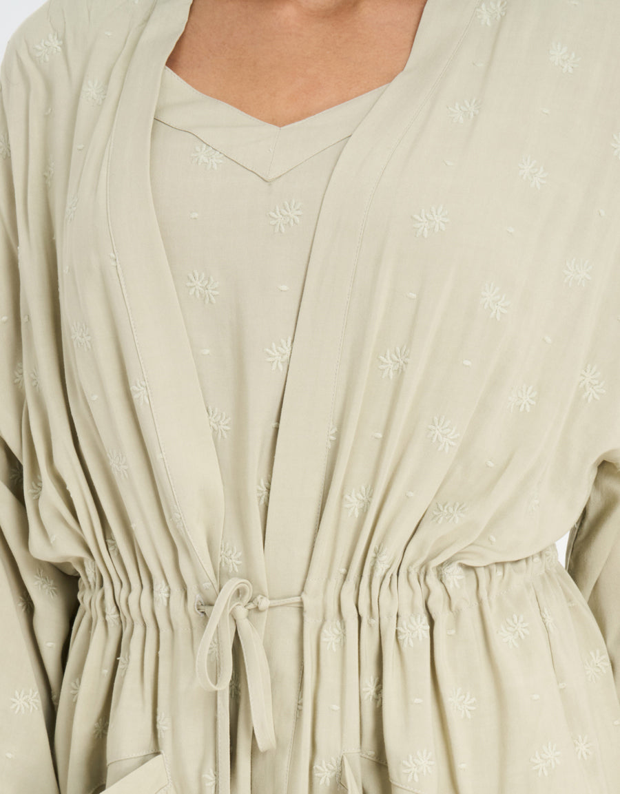 Embroidered Short Dress and Robe Set
