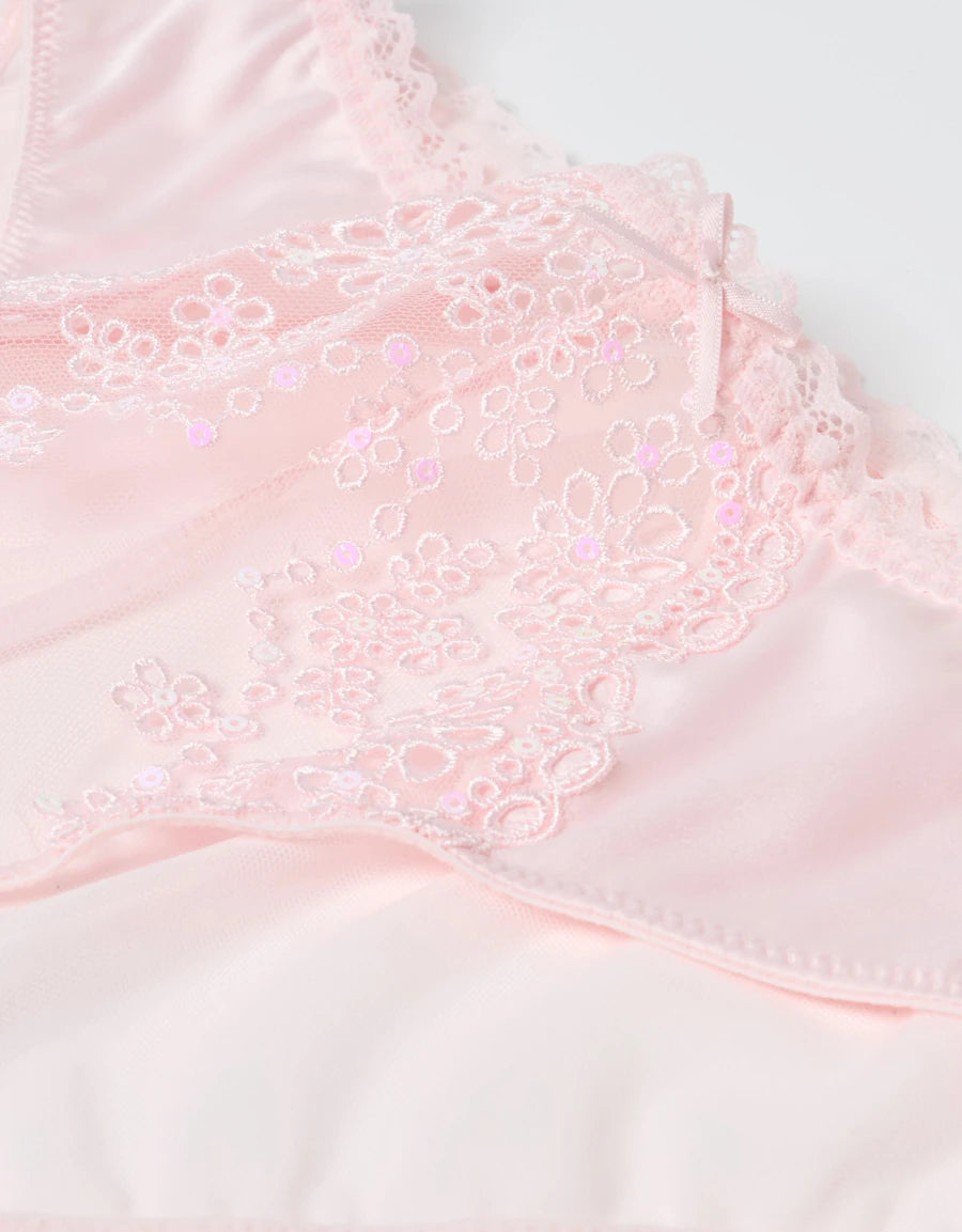 Embroidered Satin Bikini Panty