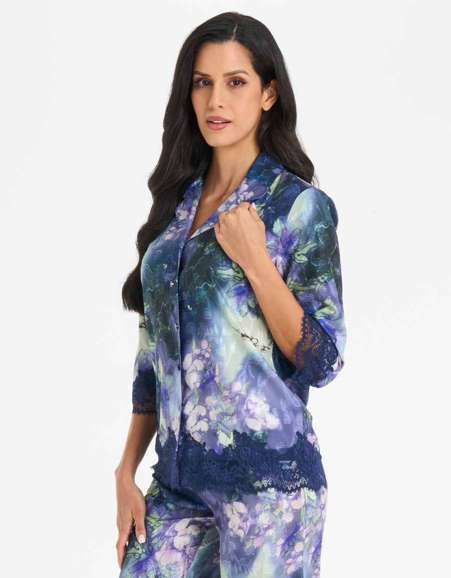Lace-Trim Floral Print Pajama Set