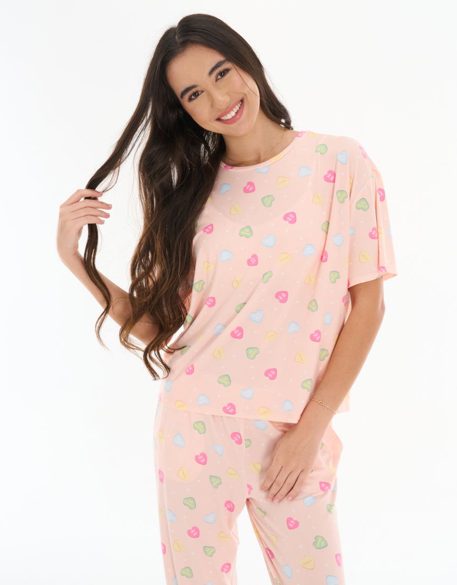 Short Sleeve Tee and Pants Pajama Set in Light Pink