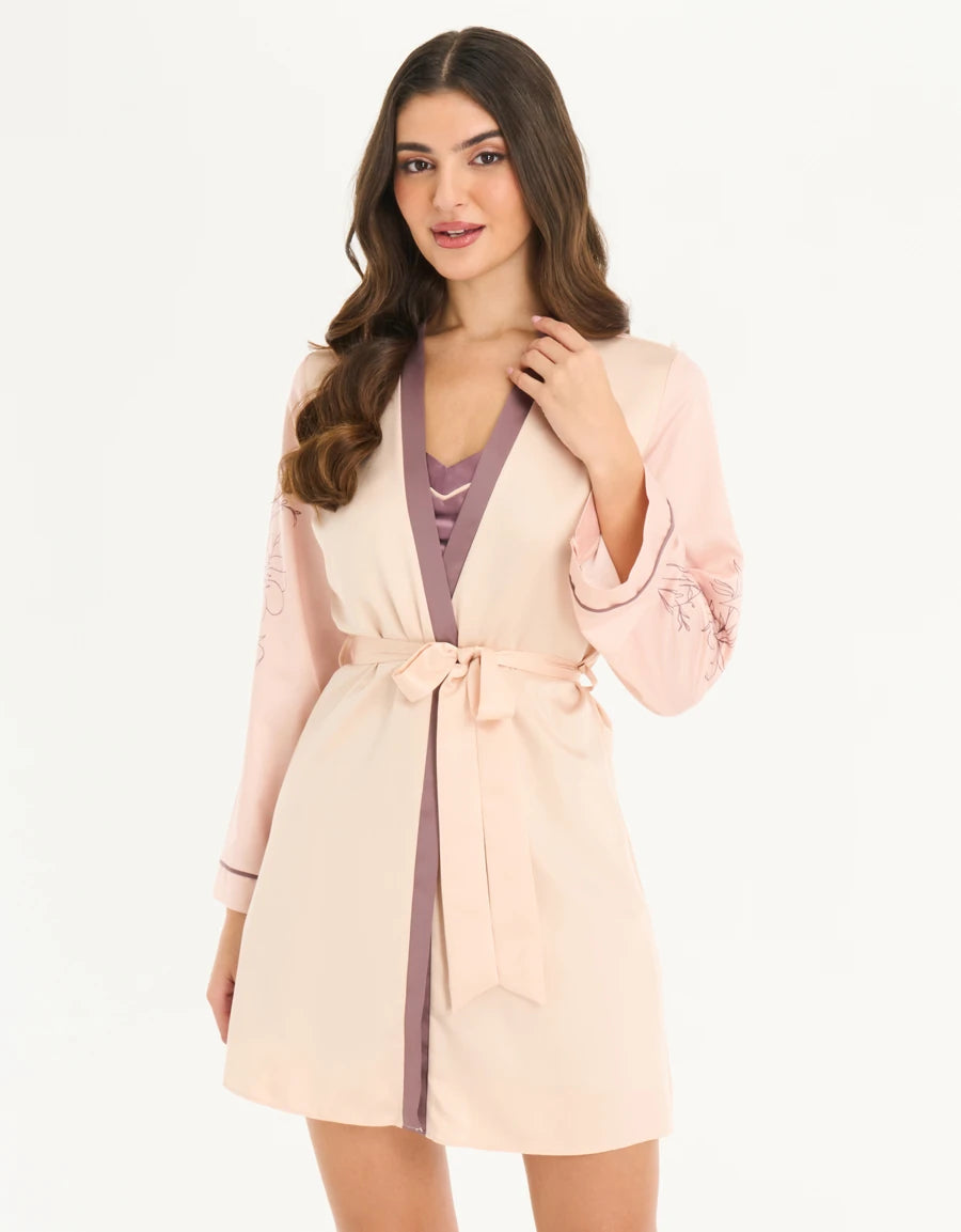 Floral Print Satin Short Dress Set