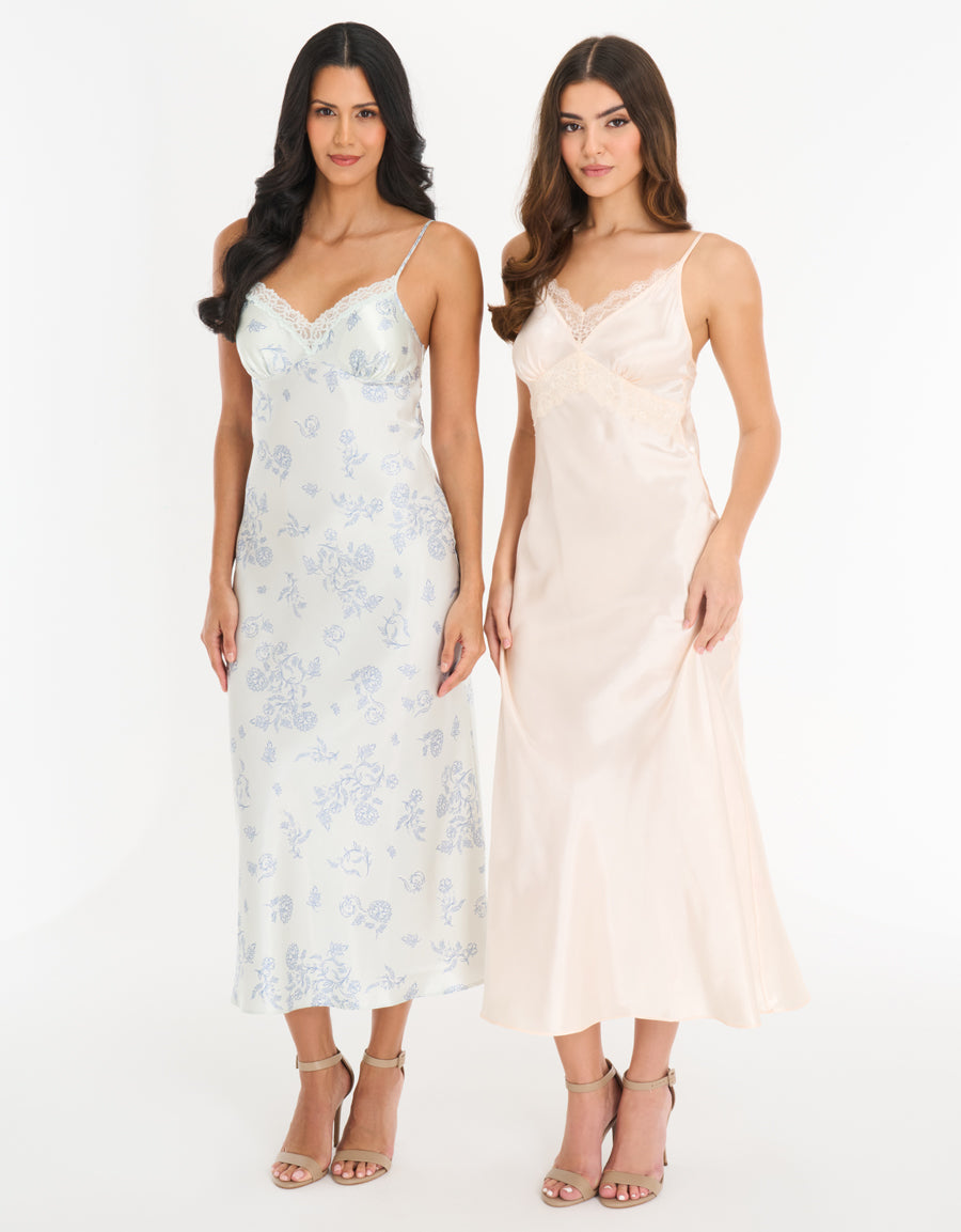 2-Pack Satin Long Nightdresses in Cream