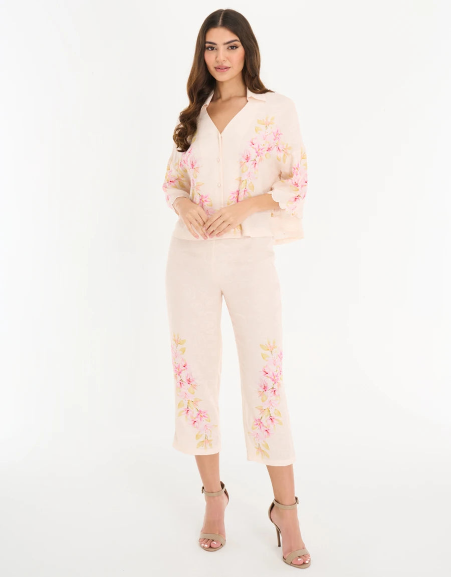 Floral Print Jacquard Pajama Set