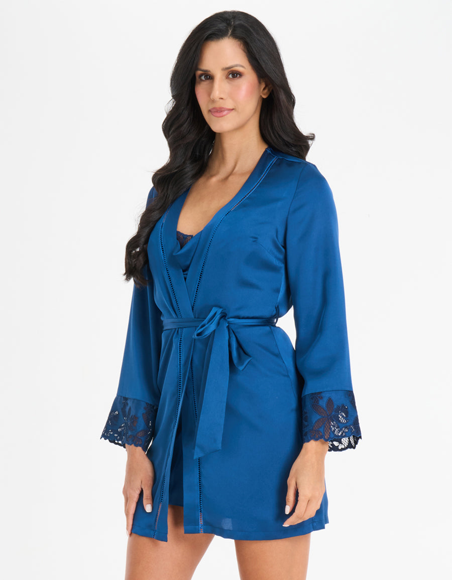 Satin Short Dress and Robe Set