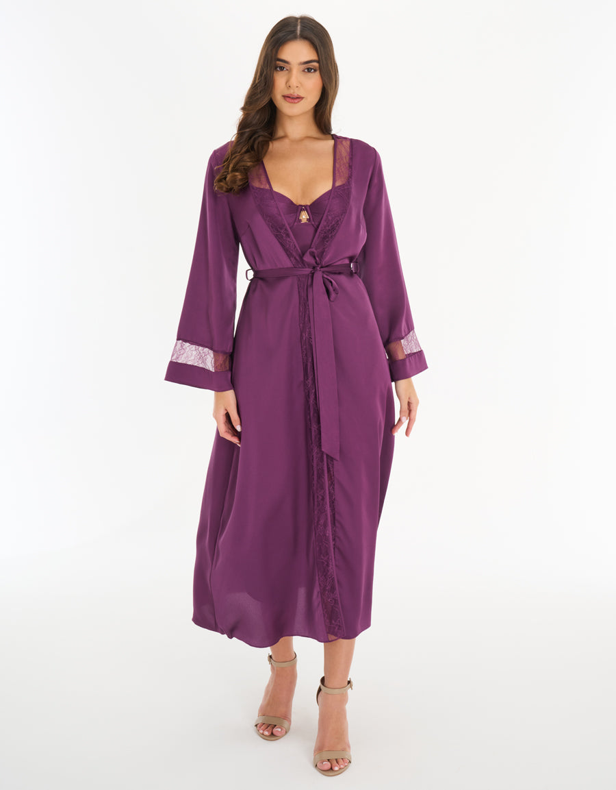 Satin Long Robe in Dark Purple