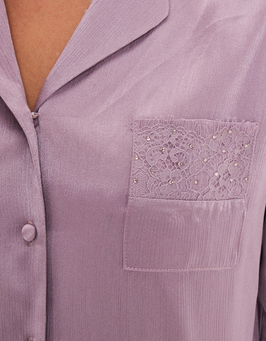 Dusky Purple Short-Sleeve Long Pants Pajama Set