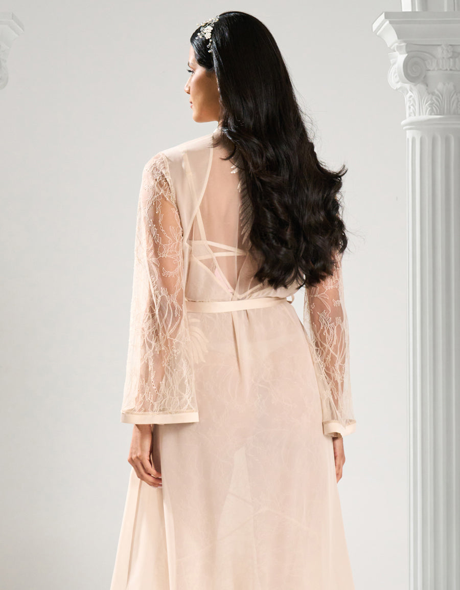 Embroidered Satin Bridal Long Robe