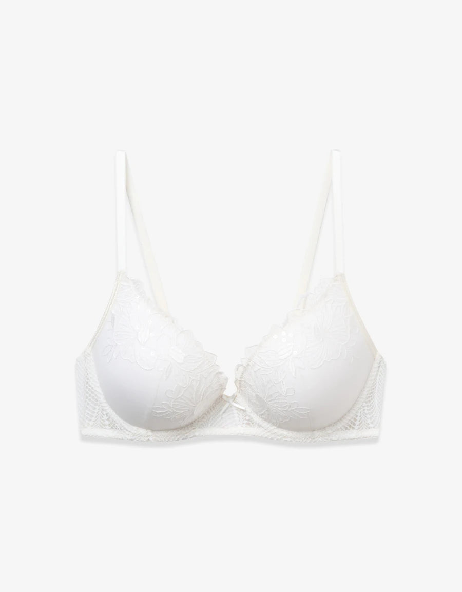 Embroidered Lace Push-Up Plunge Bra