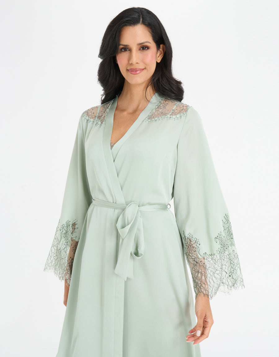 Lace-Trim Satin Long Robe
