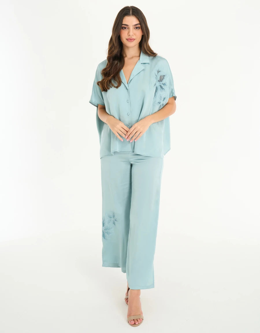 Floral Print Satin Pajama Set