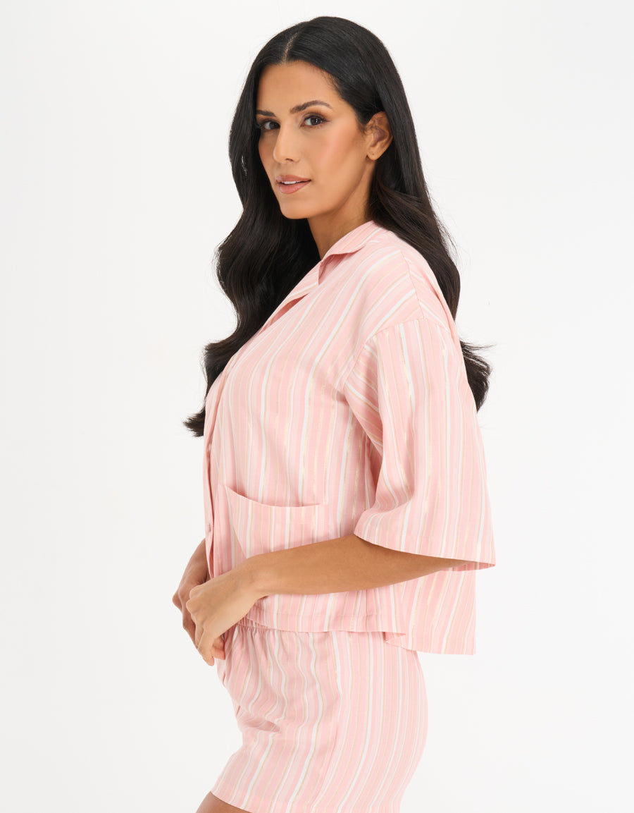 Midi Sleeve Shirt and Shorts in Coral
