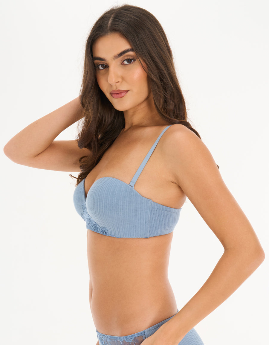 Multiway Ribbed Push Up Bra in Blue
