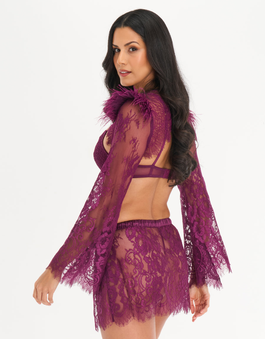 3-Piece Lace Lingerie Set in Dark Purple