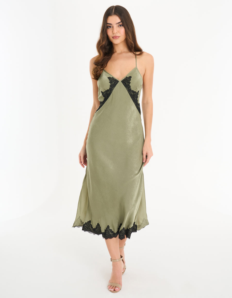 Satin Long Nightdress in Dark Green