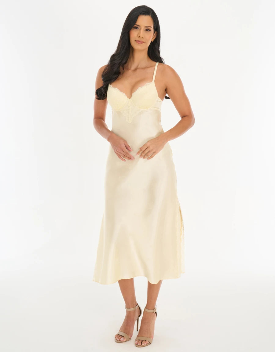 Lace-Trim Jacquard Satin Long Nightdress