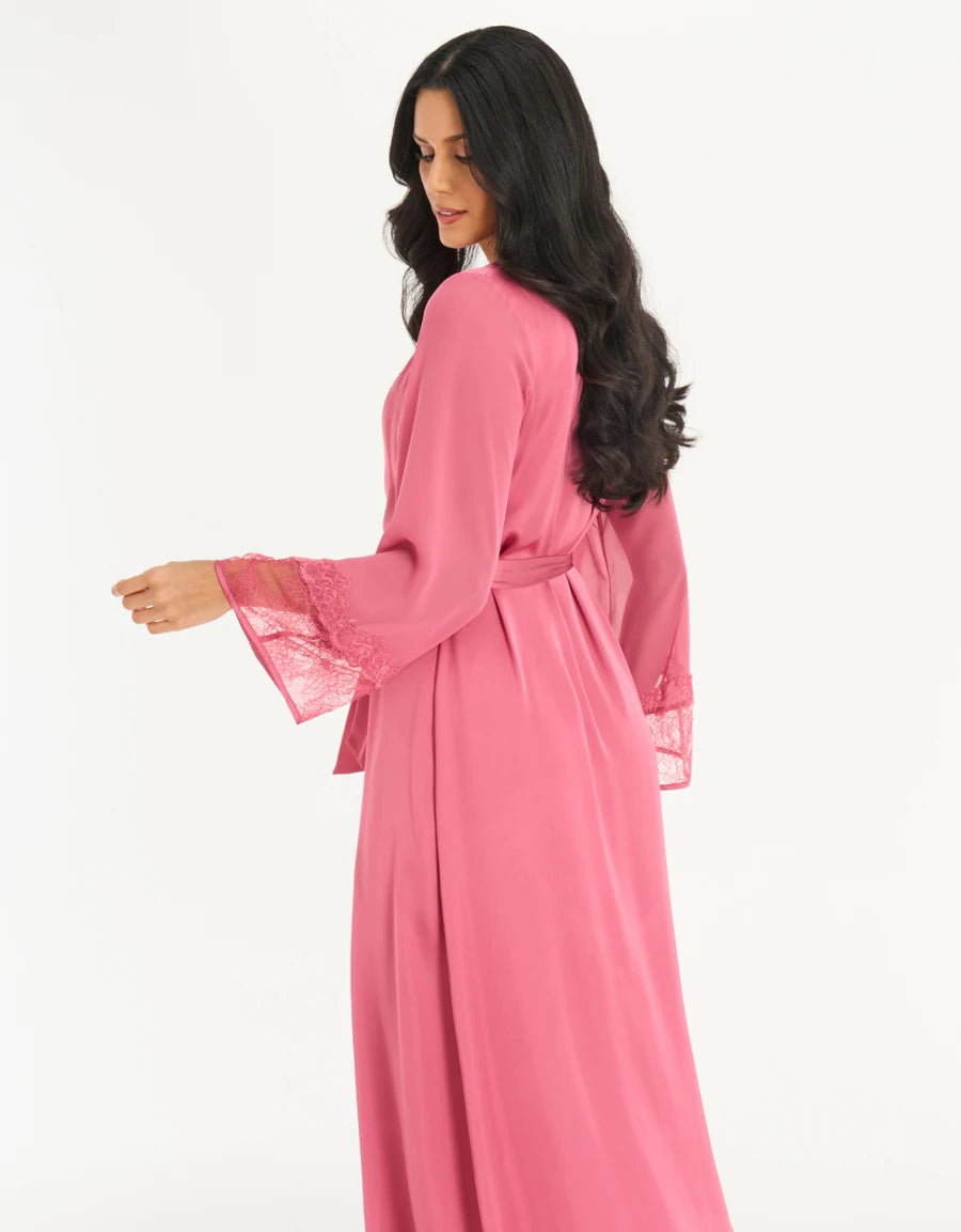 Lace-Trim Satin Long Robe