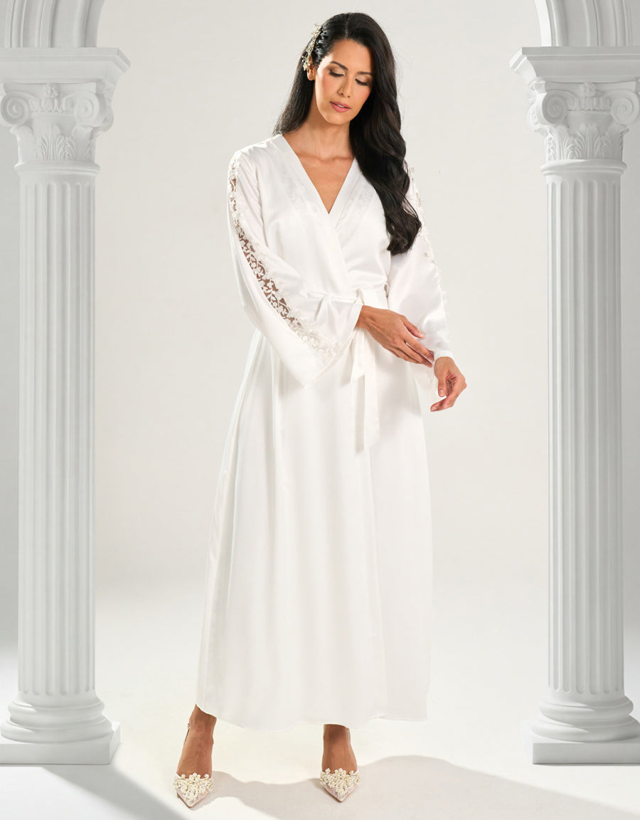 Satin Long Robe in Ivory