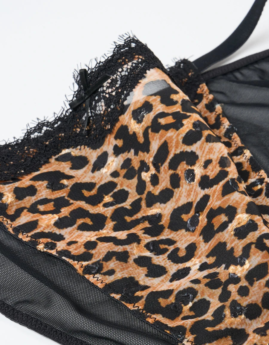 Lace-Trim Leopard Print Tanga Panty