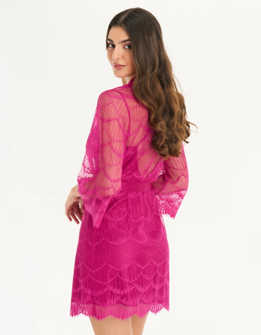 Lace-Trim Satin Short Dress Set