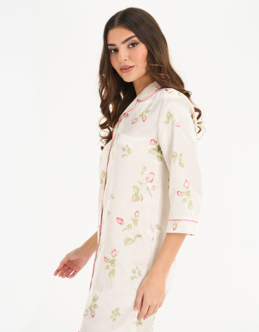 2-Pack Sleep Shirt Satin Short Nightdresses in Cream