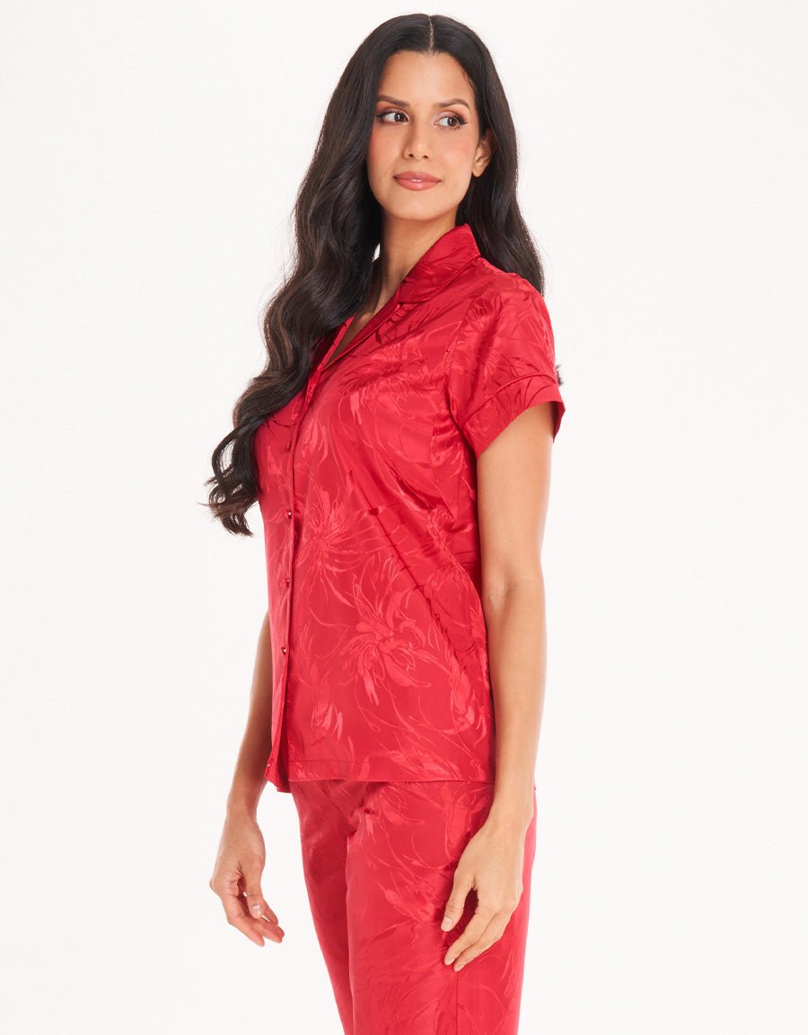 Red Short-Sleeve Long Pajama Set