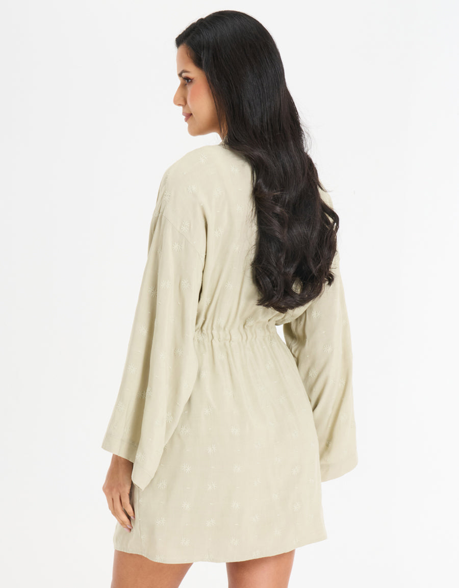 Embroidered Short Dress and Robe Set