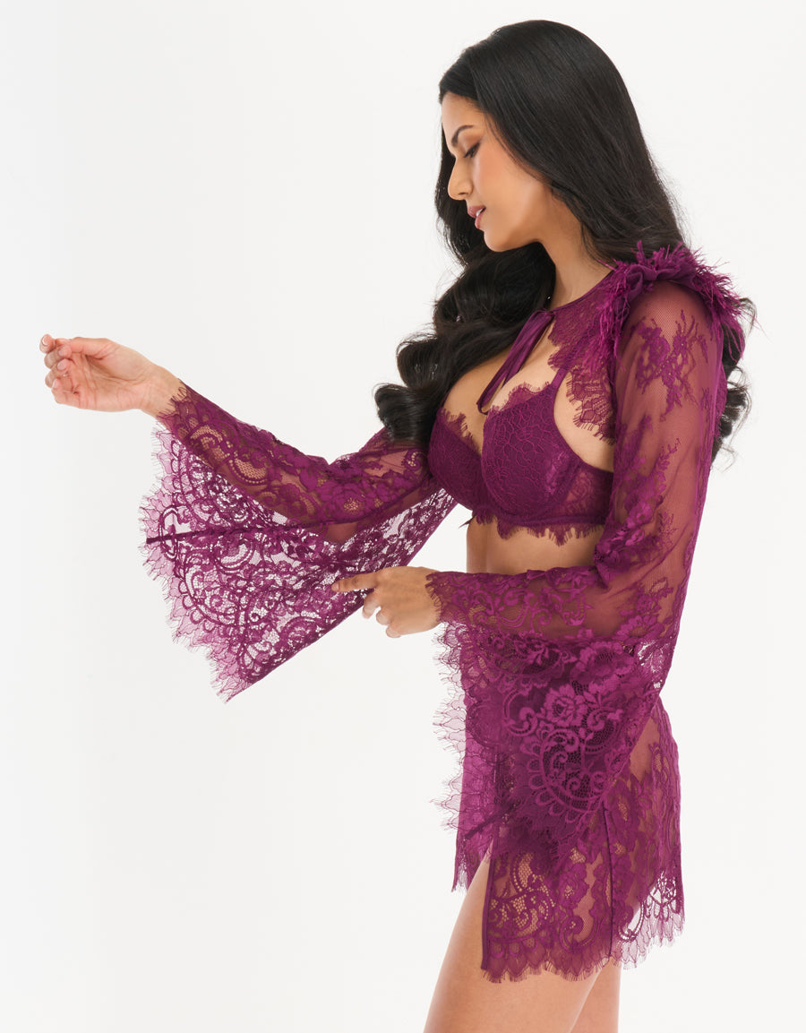 3-Piece Lace Lingerie Set in Dark Purple