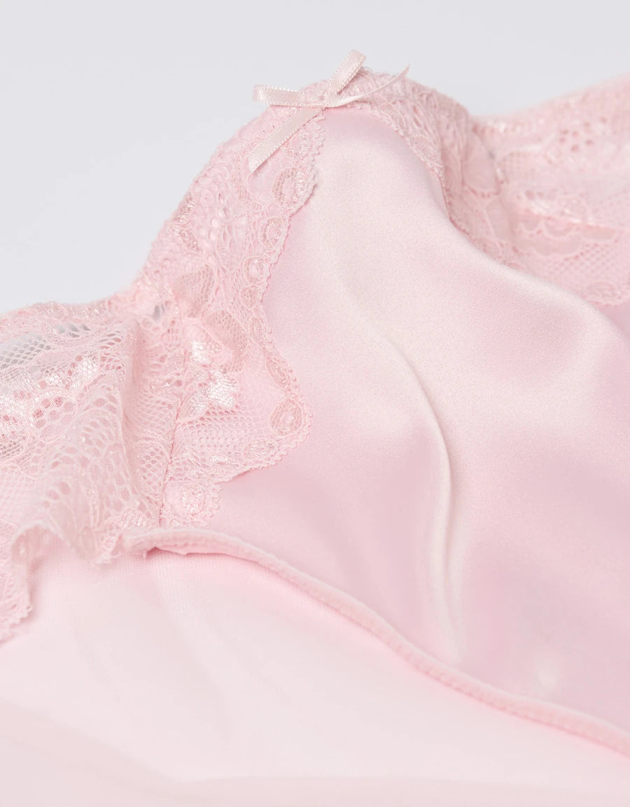 Lace-Trim Satin Bikini Panty