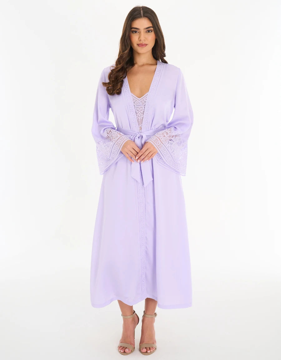 Lace-Trim Satin Long Robe