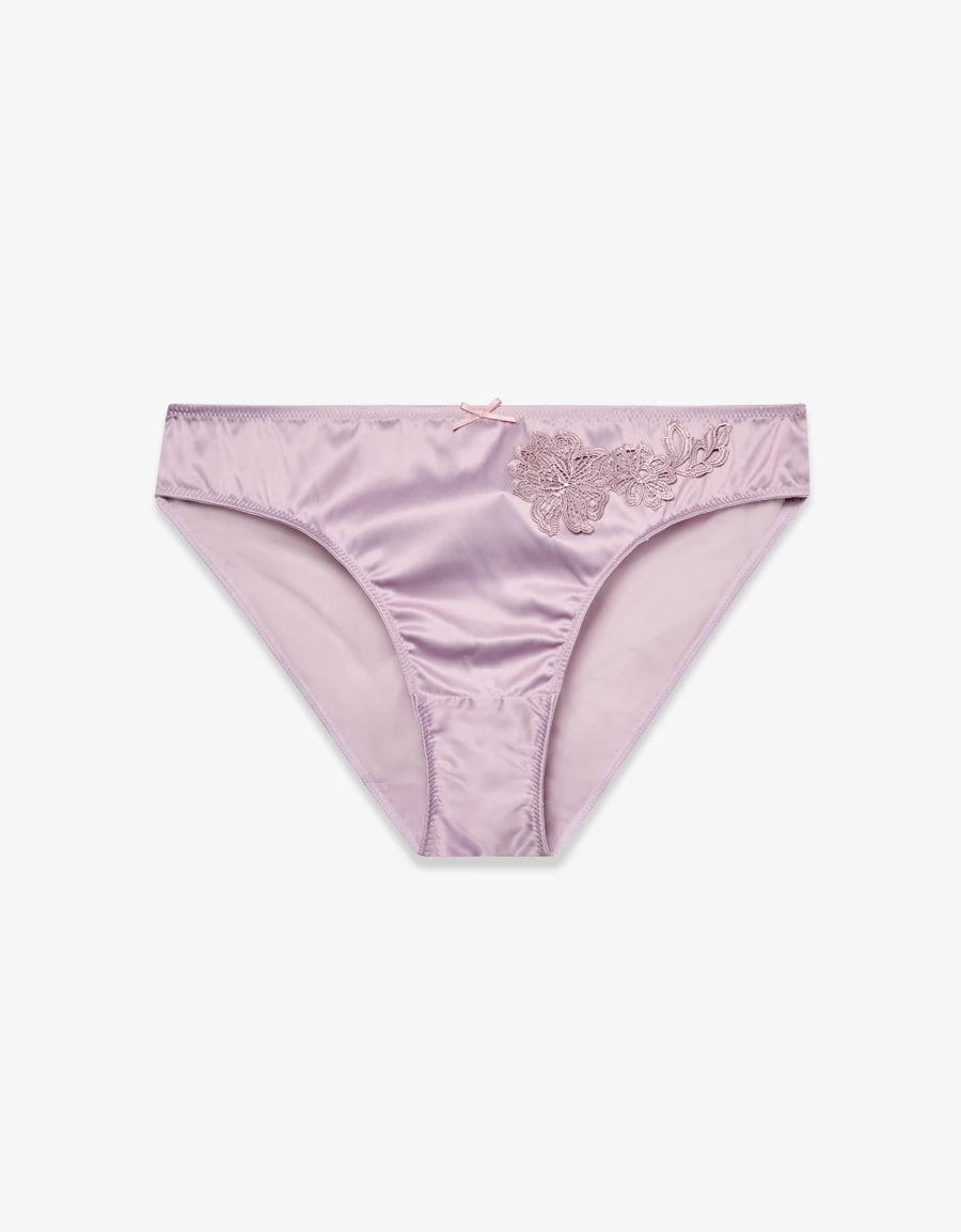 Embroidered Satin Bikini Panty