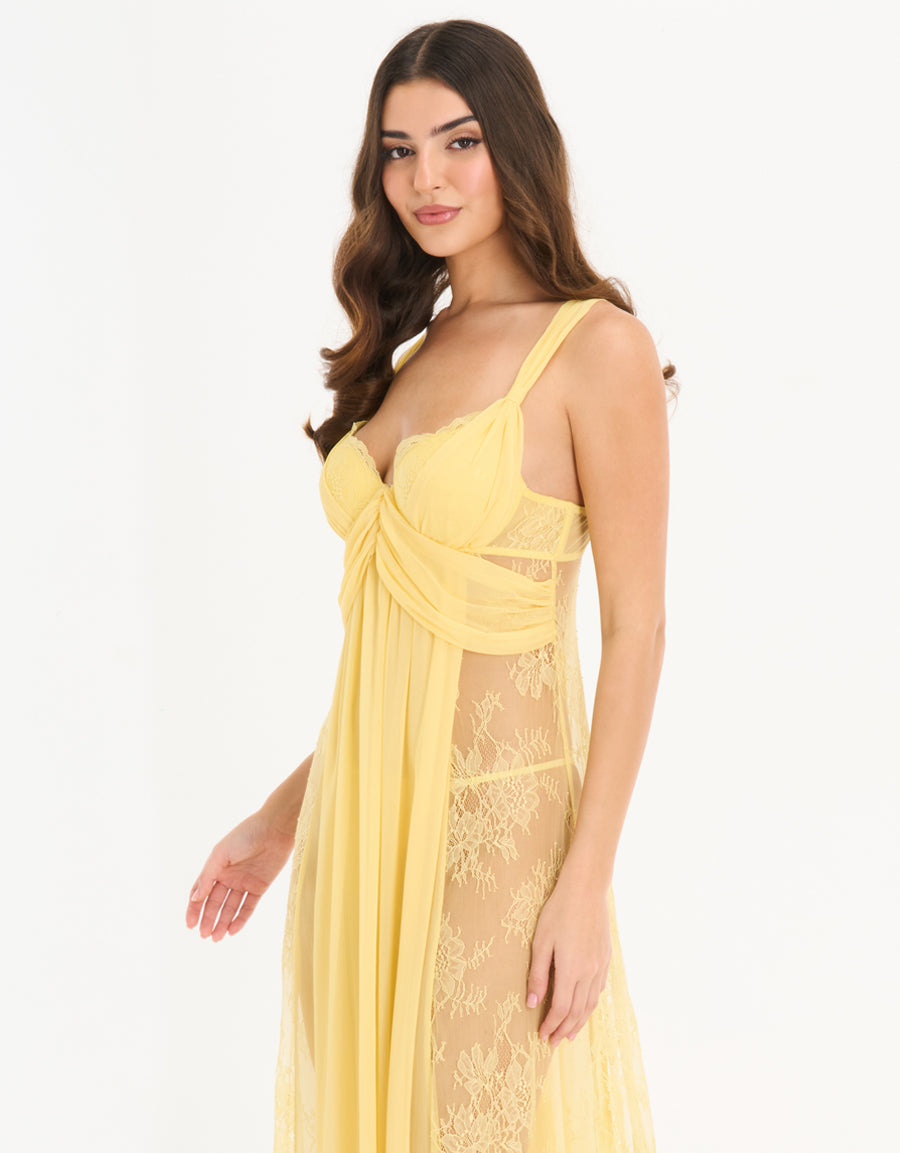 Chiffon Long Nightdress in Yellow