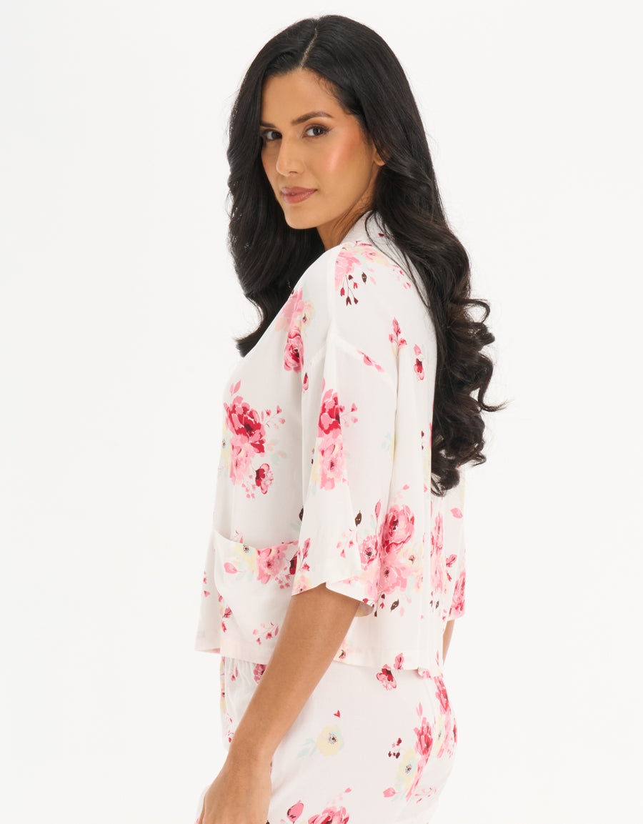 Short-Sleeve Shirt with Shorts Pajama Set in White