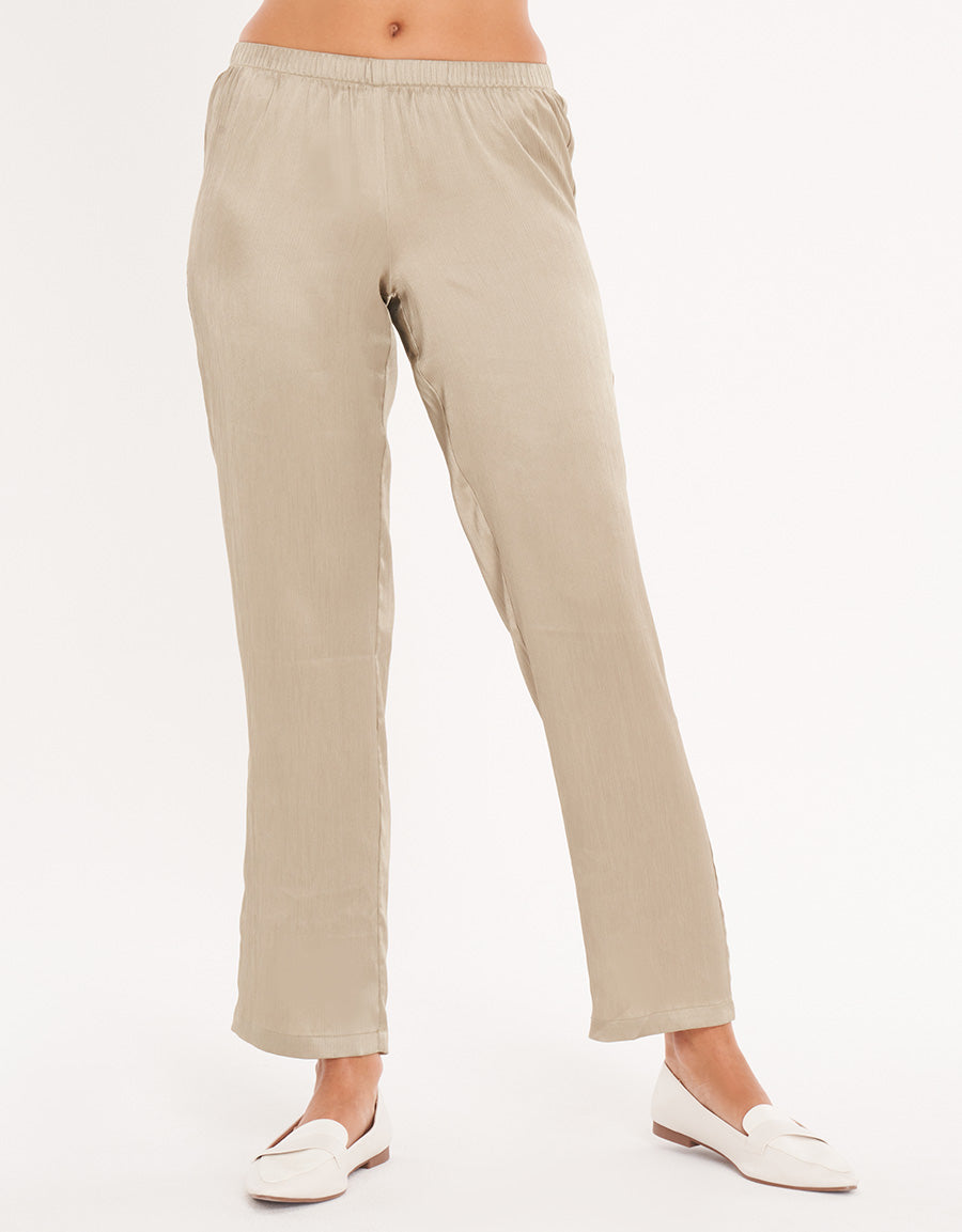 Satin Short-Sleeve Long Pajama Set