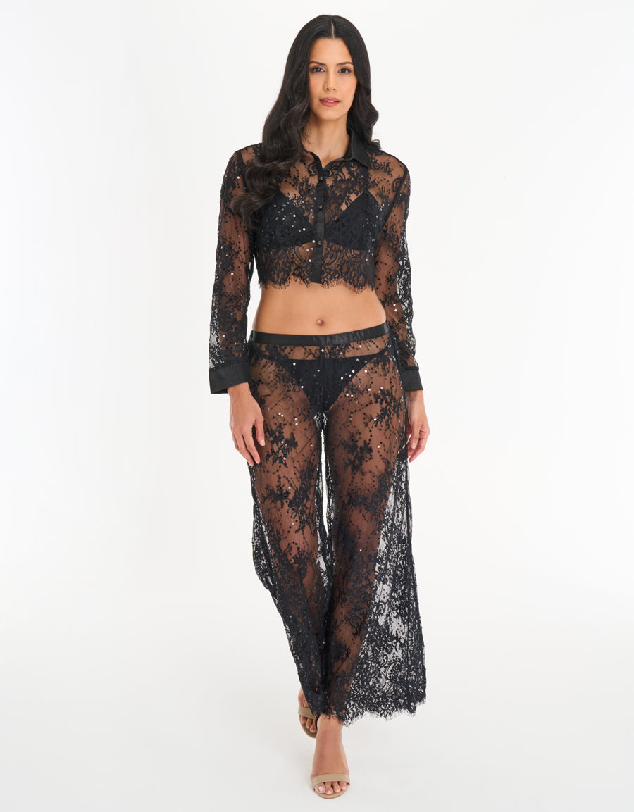 3-Piece Lace Lingerie Set in Black