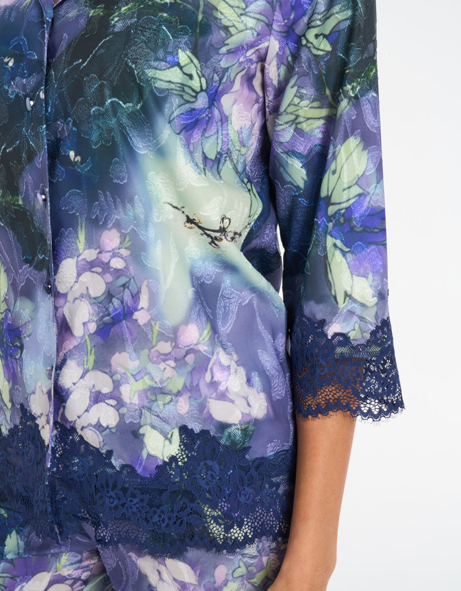 Lace-Trim Floral Print Pajama Set