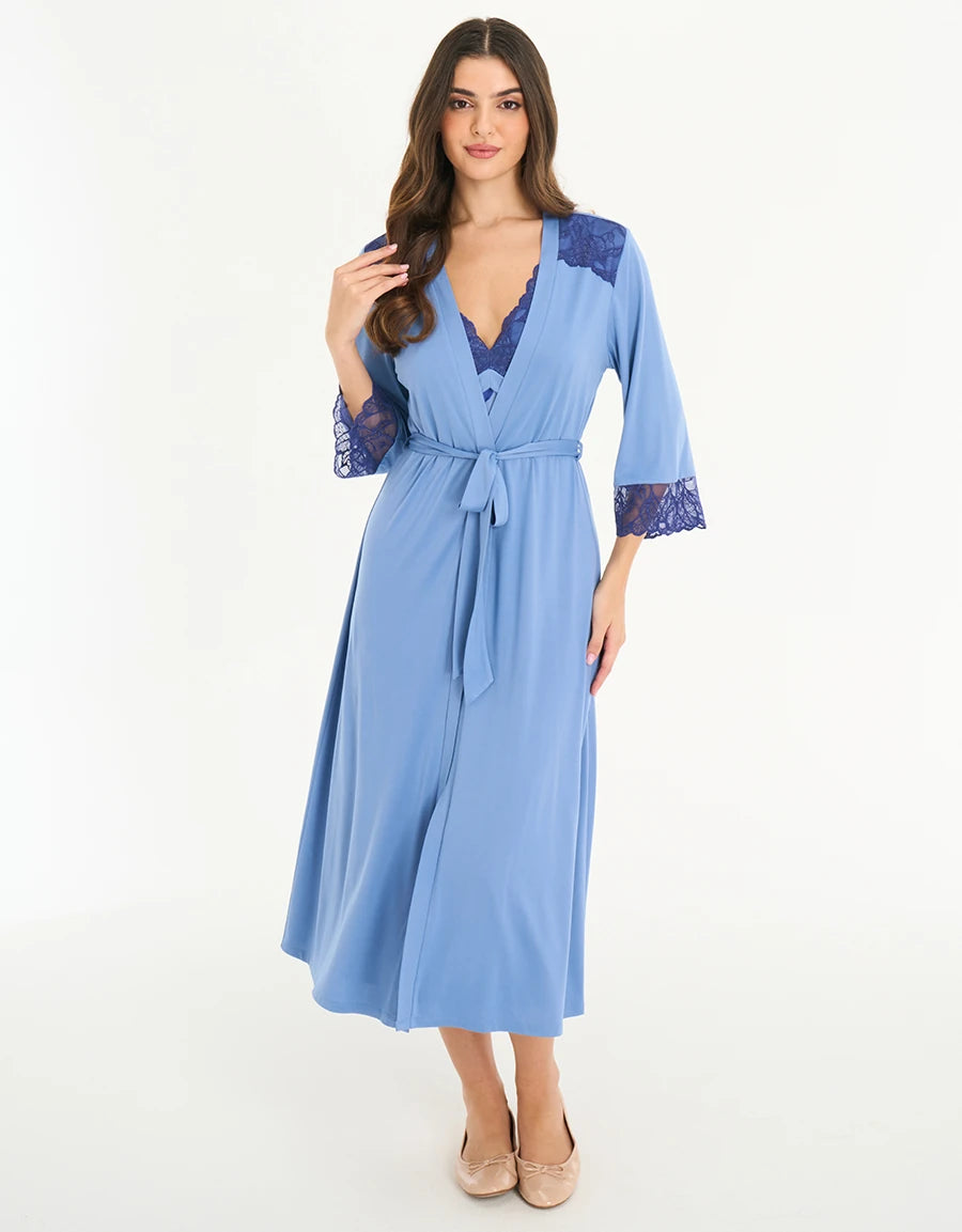 Lace-Trim Floral Print Long Nightdress