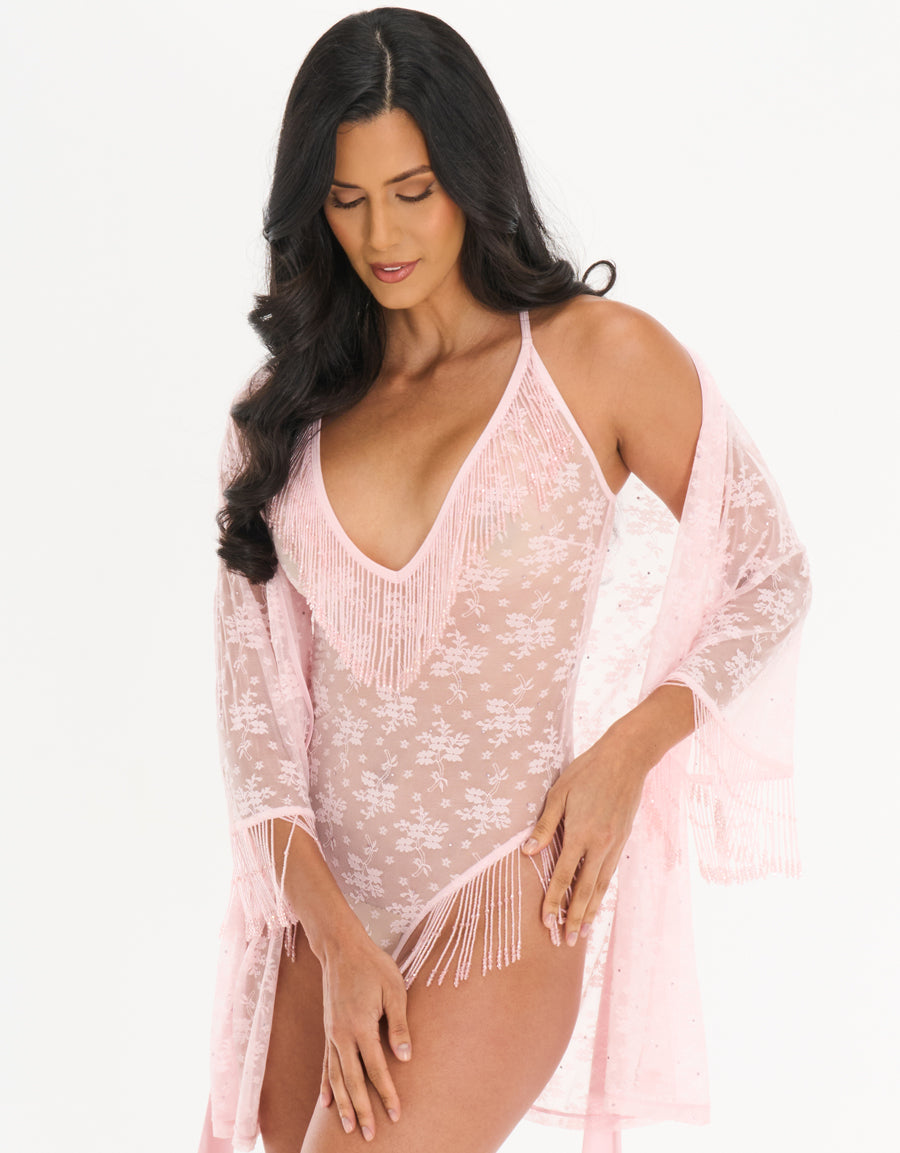 Lace Teddy and Robe in Light Pink