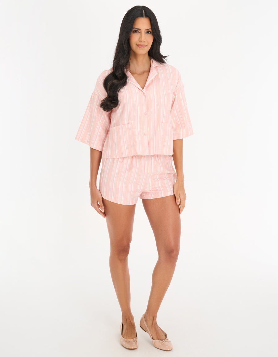 Midi Sleeve Shirt and Shorts in Coral