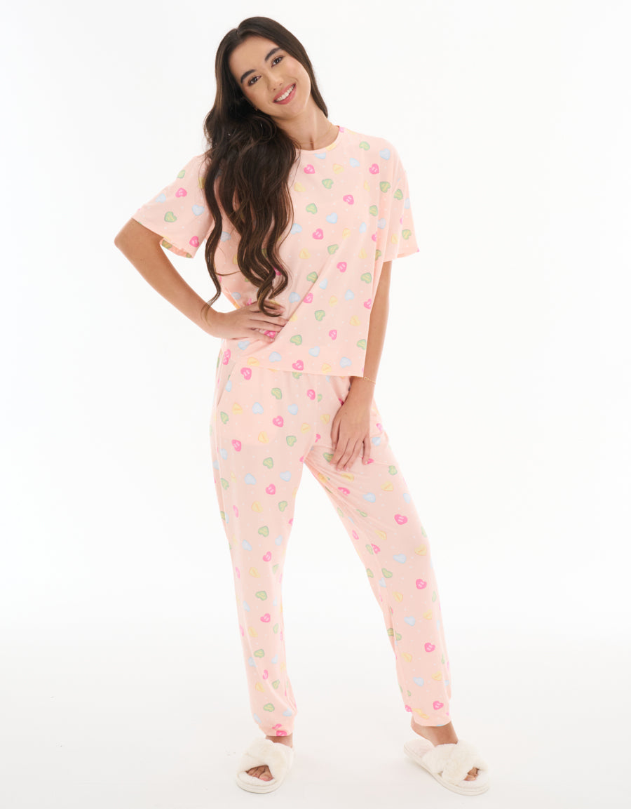 Short Sleeve Tee and Pants Pajama Set in Light Pink