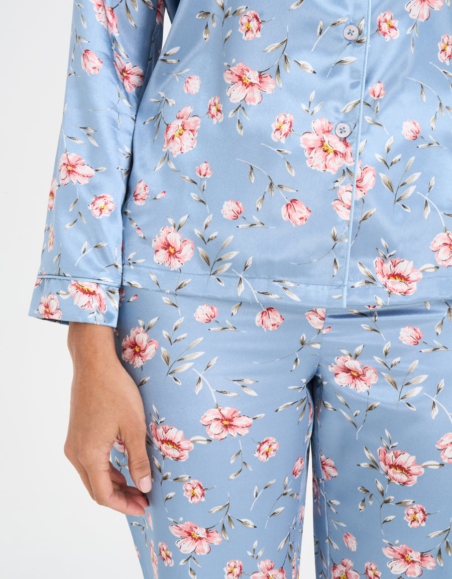 Floral Print Satin Pajama Set