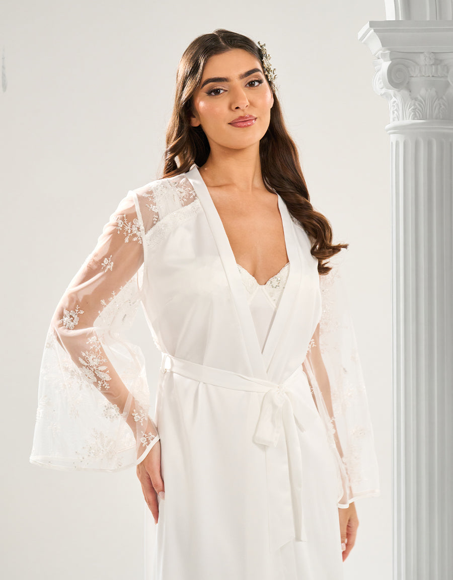 Satin Long Robe in Ivory